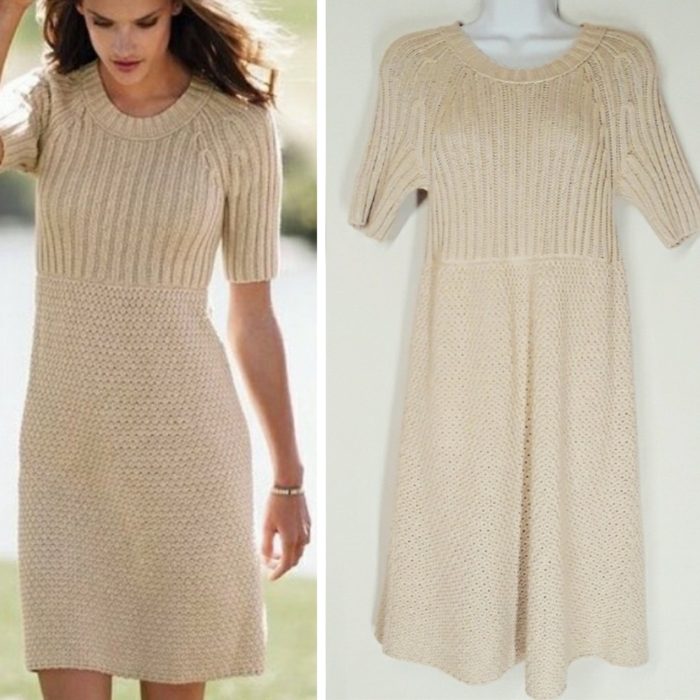 MODA INTERNATIONAL (VICTORIA'S SECRET) Cream Knit Short Sleeve Dress Small - Picture 7 of 7